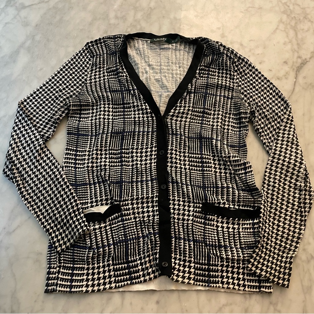 Ralph Lauren Black and White Houndstooth Cardigan